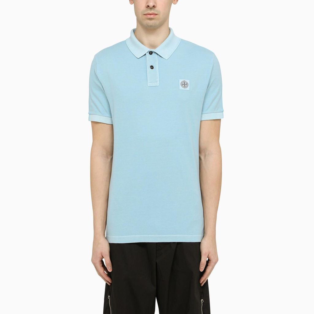 Classic Light Blue Polo Shirt With Patch