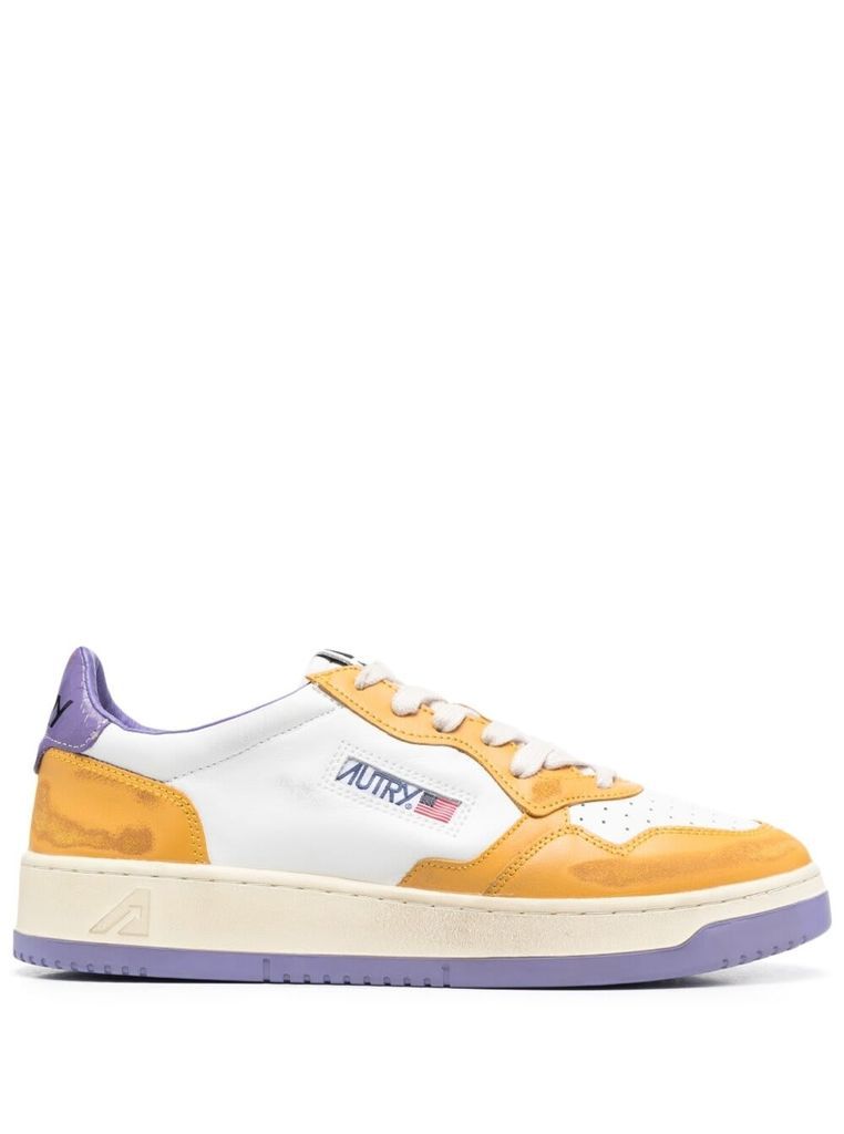 Color-Block Yellow And Purple Medalist Low Top Sneakers In Cow Leather