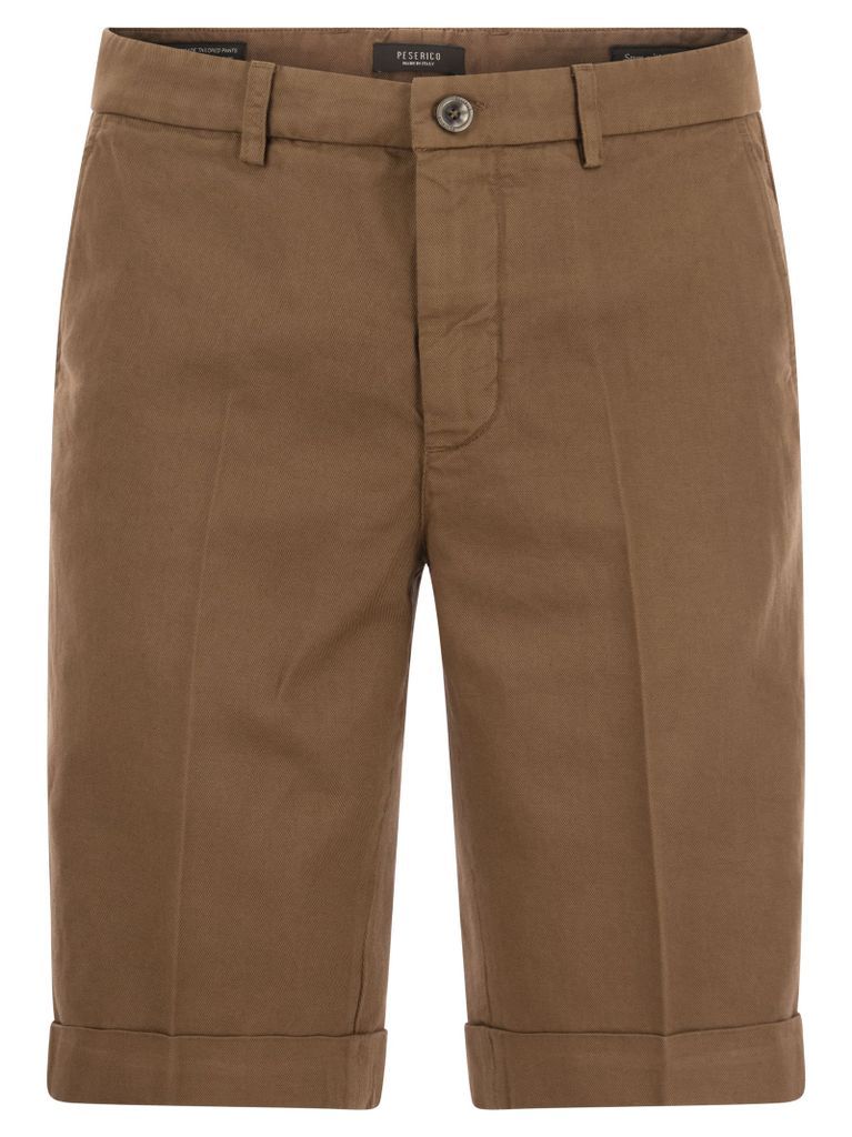Cotton And Linen Twill Garment Dyed Bermuda Shorts