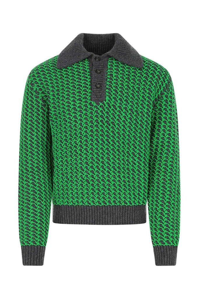 Contrast-Weave Polo Sweater