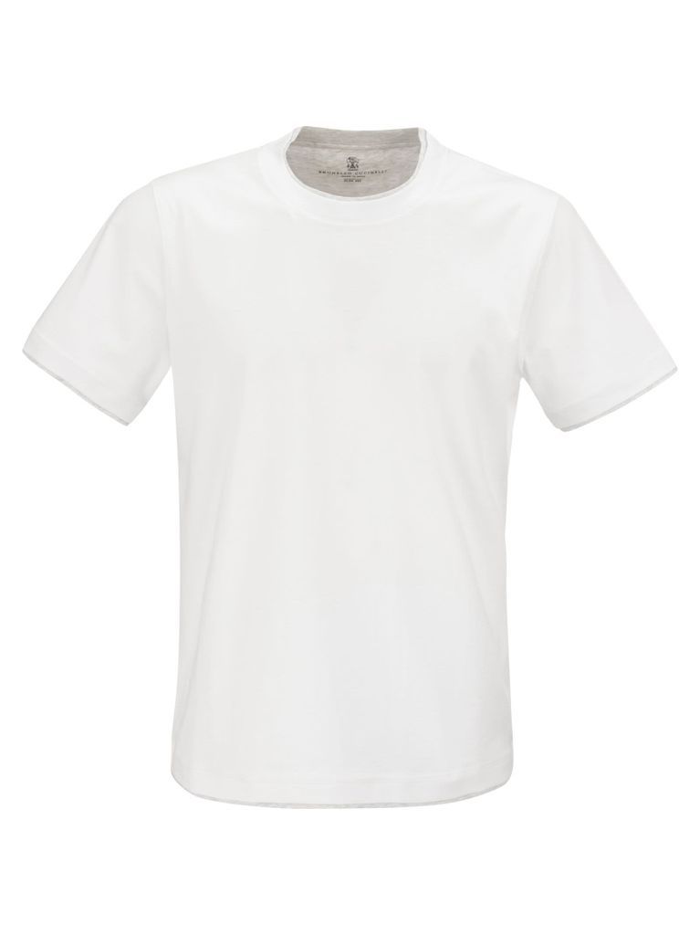 Cotton Jersey Slim Fit Crew Neck T-Shirt With Logo And Faux-Layering