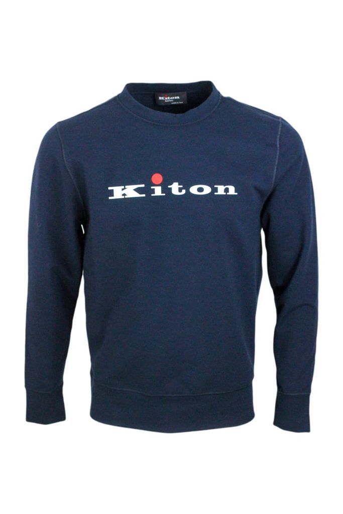 Crewneck Sweatshirt In Soft And Fine Long-Sleeved Stretch Cotton With Logo Lettering On The Front
