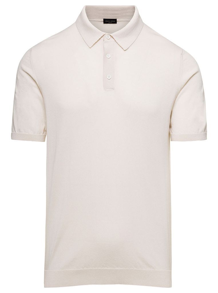 Cream White Polo T-Shirt In Cotton Uomo