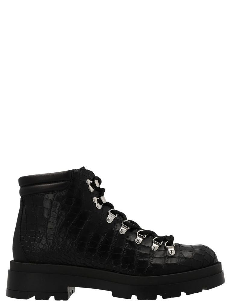 Croc Print Leather Lace Up Boots