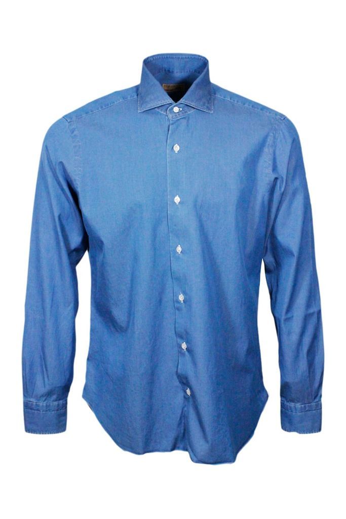Dandylife Denim Shirt With Hand-Sewn Italian Collar And Mother-Of-Pearl Buttons