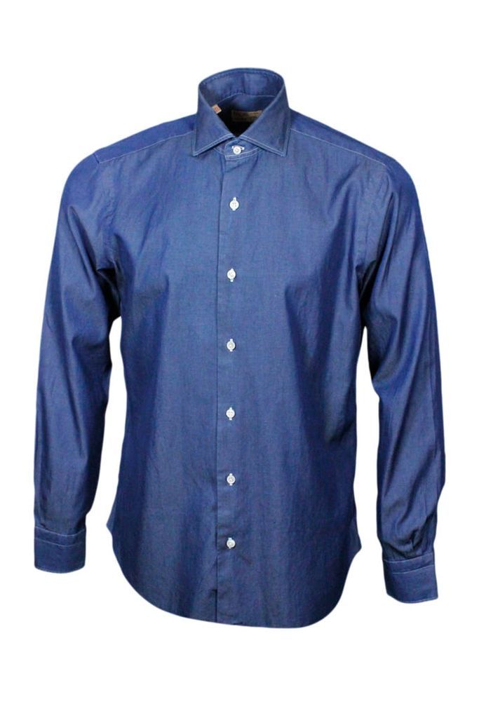 Dandylife Denim Shirt With Hand-Sewn Italian Collar And Mother-Of-Pearl Buttons