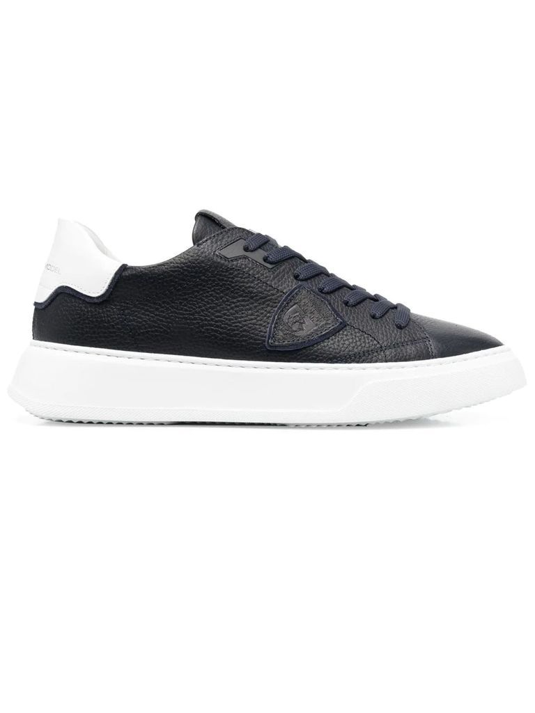 Dark Blue Leather Temple Sneakers