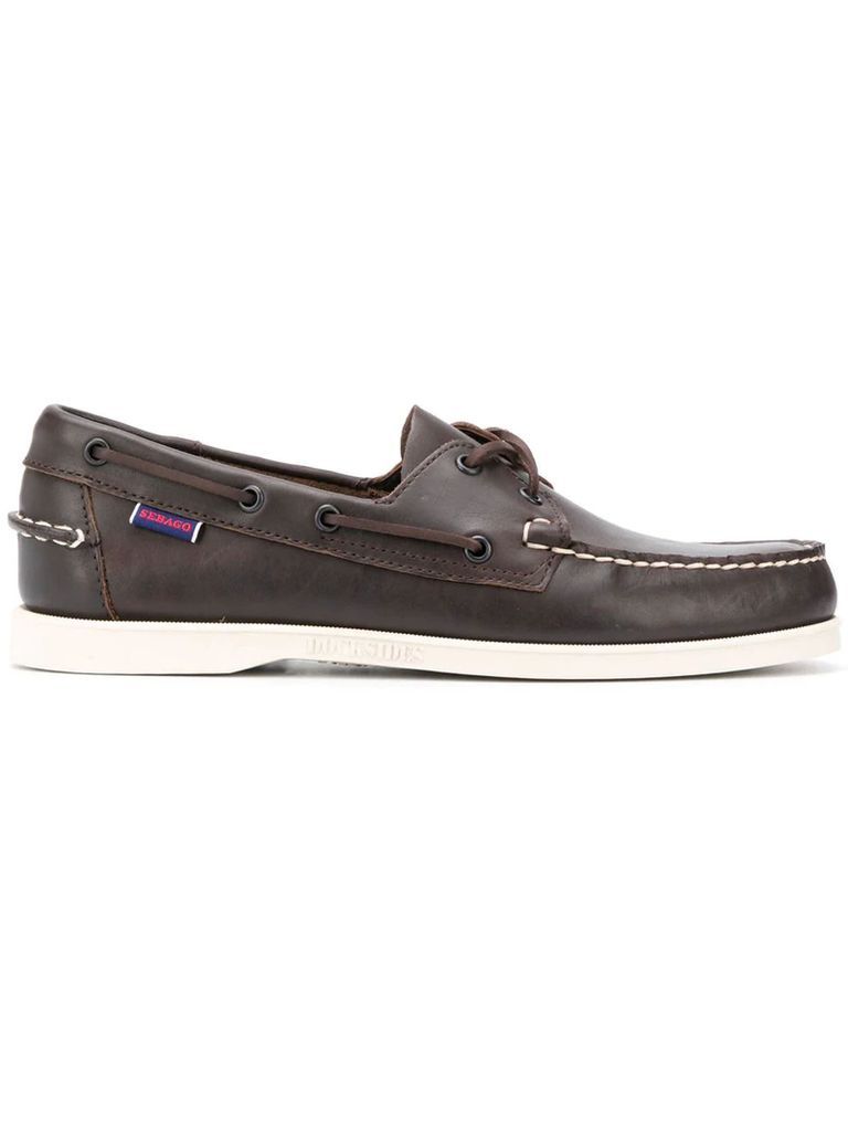 Dark-Brown Leather Lace-Detail Boat Shoes