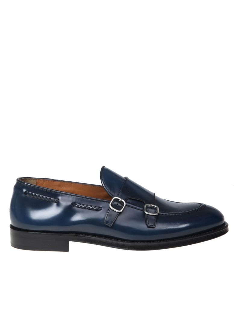 Double Buckle Moccasin In Blue Calfskin