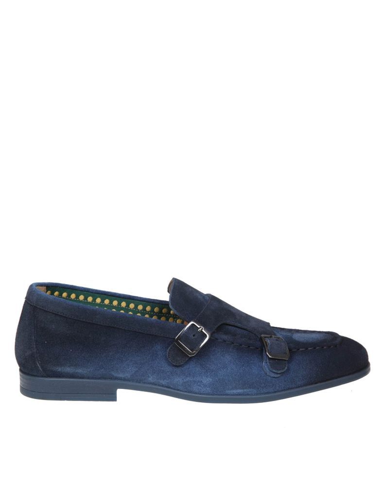 Double Buckle Moccasin In Blue Suede