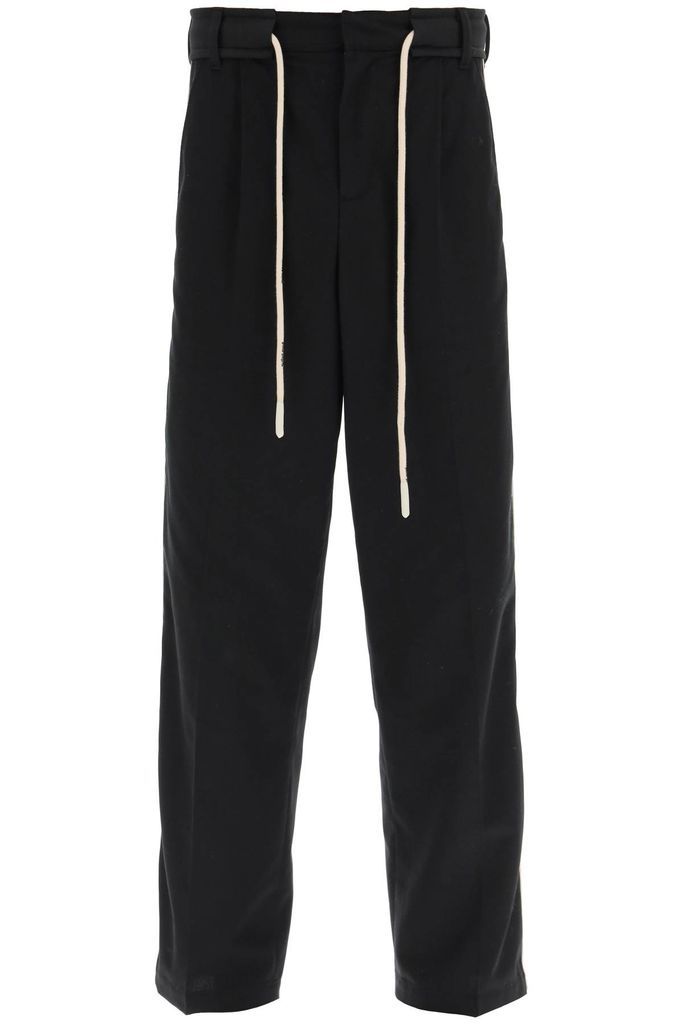 Drawstring Cotton Pants With Side Bands
