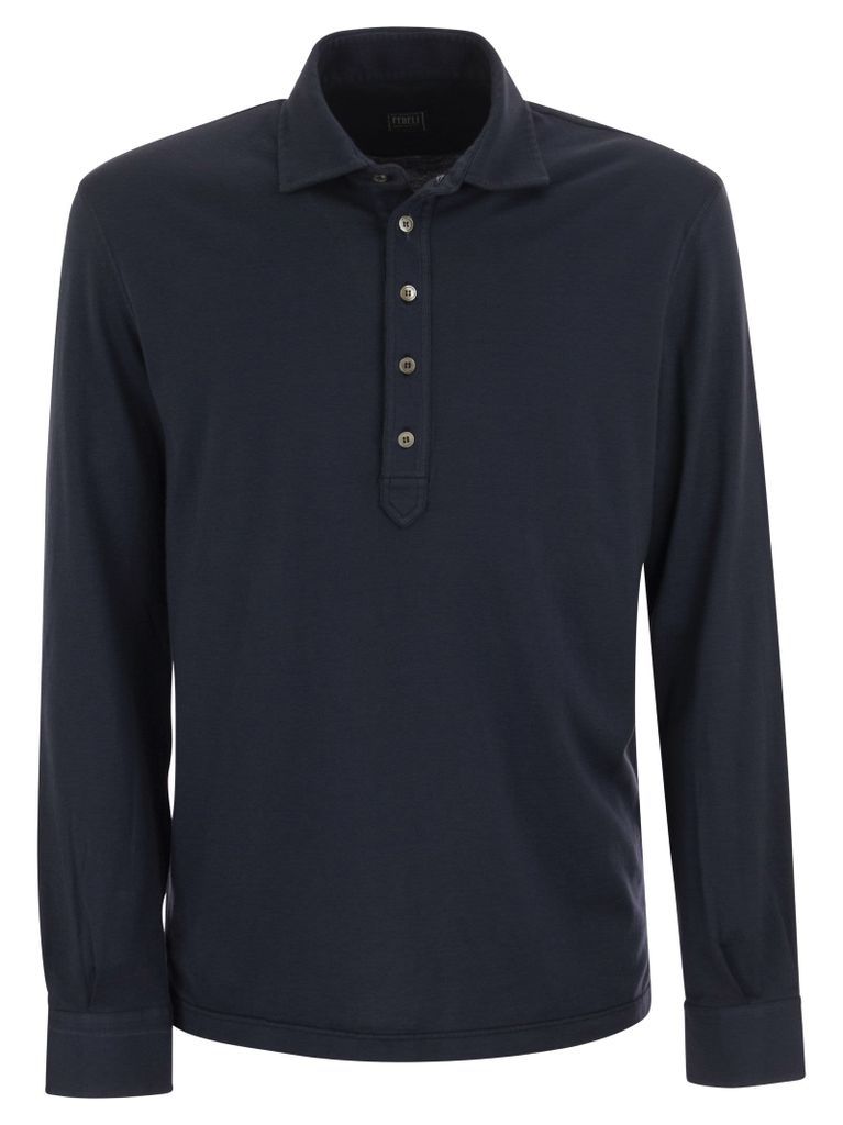 Five - Long-Sleeved Cotton Polo Shirt
