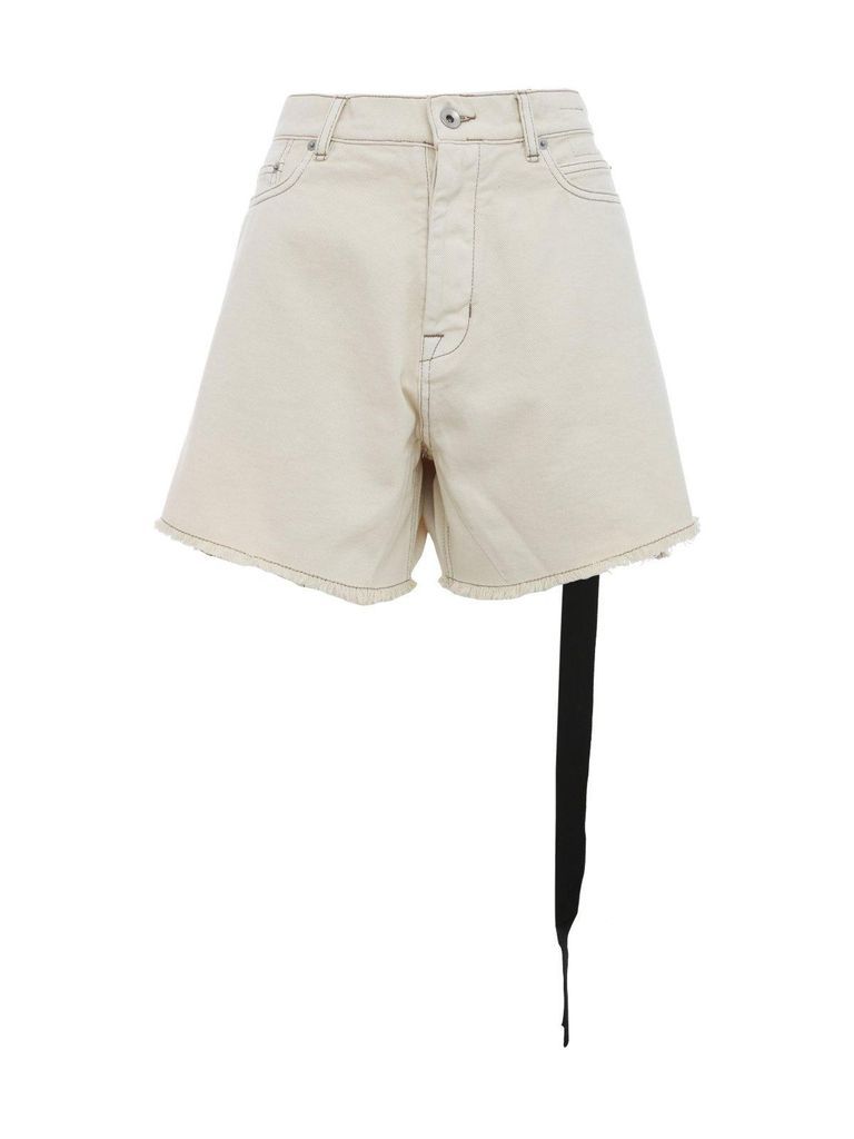 Frayed-Edge Side Slit Denim Shorts