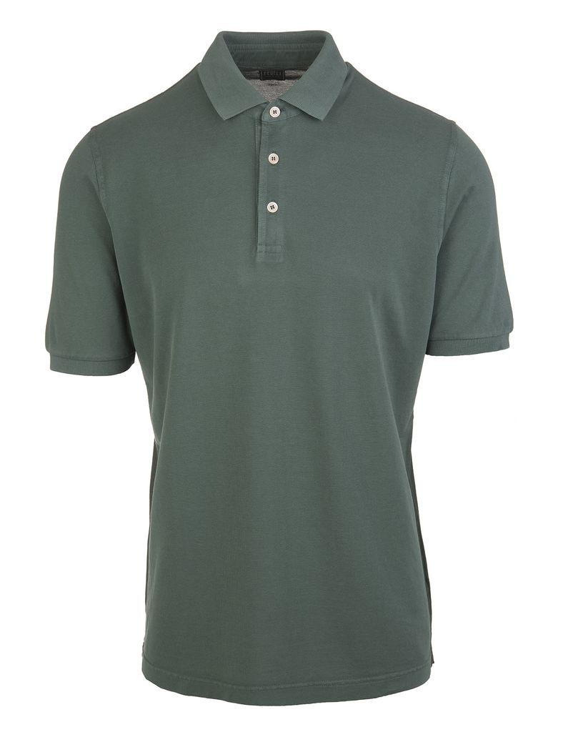 Forest Green Man Polo Shirt In Pique Cotton
