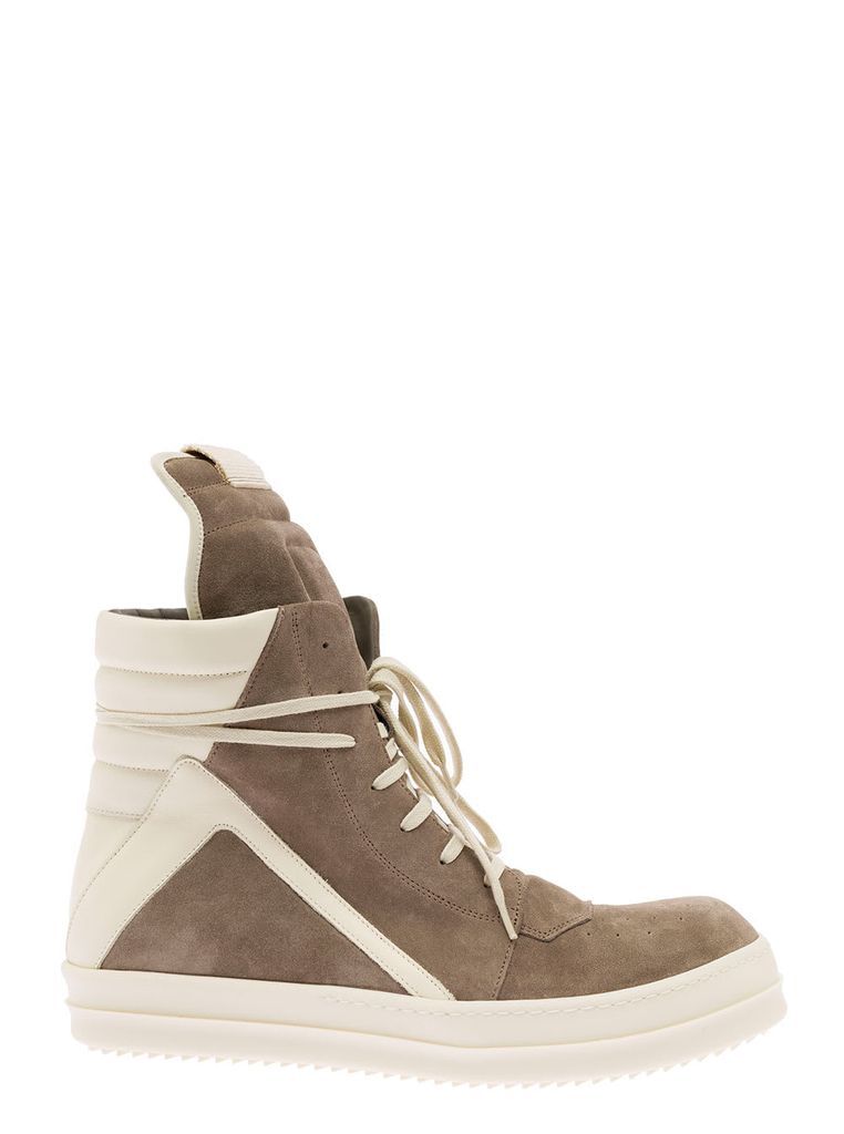 Geo-Basket Beige High-Top Sneakers With Contrasting Details In Leather Man Rick Owens