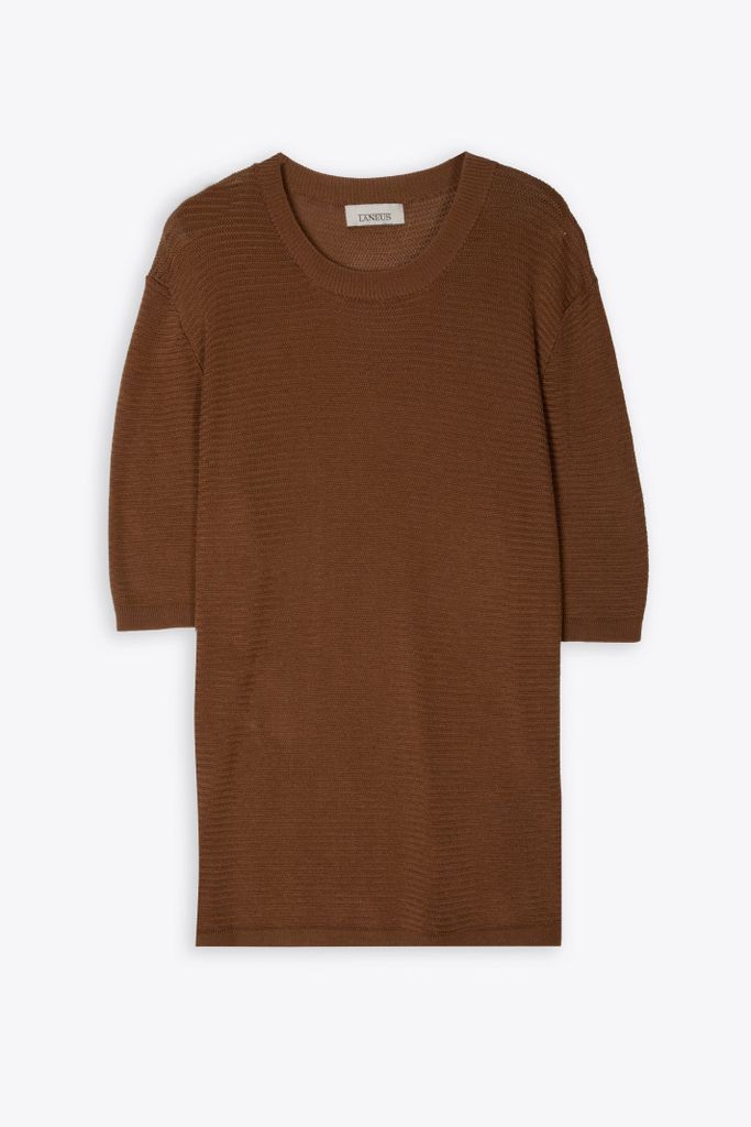 Girocollo M/c Cupro Brown Knitted T-Shirt