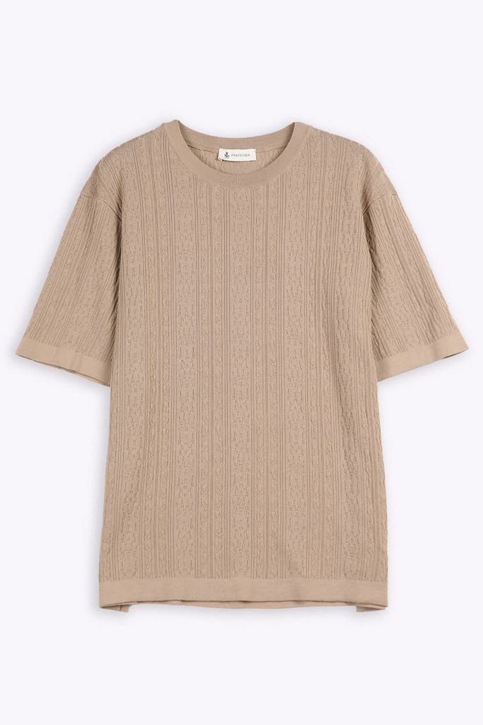 Girocollo Mc Beige Cotton Jaquard Knit T-Shirt
