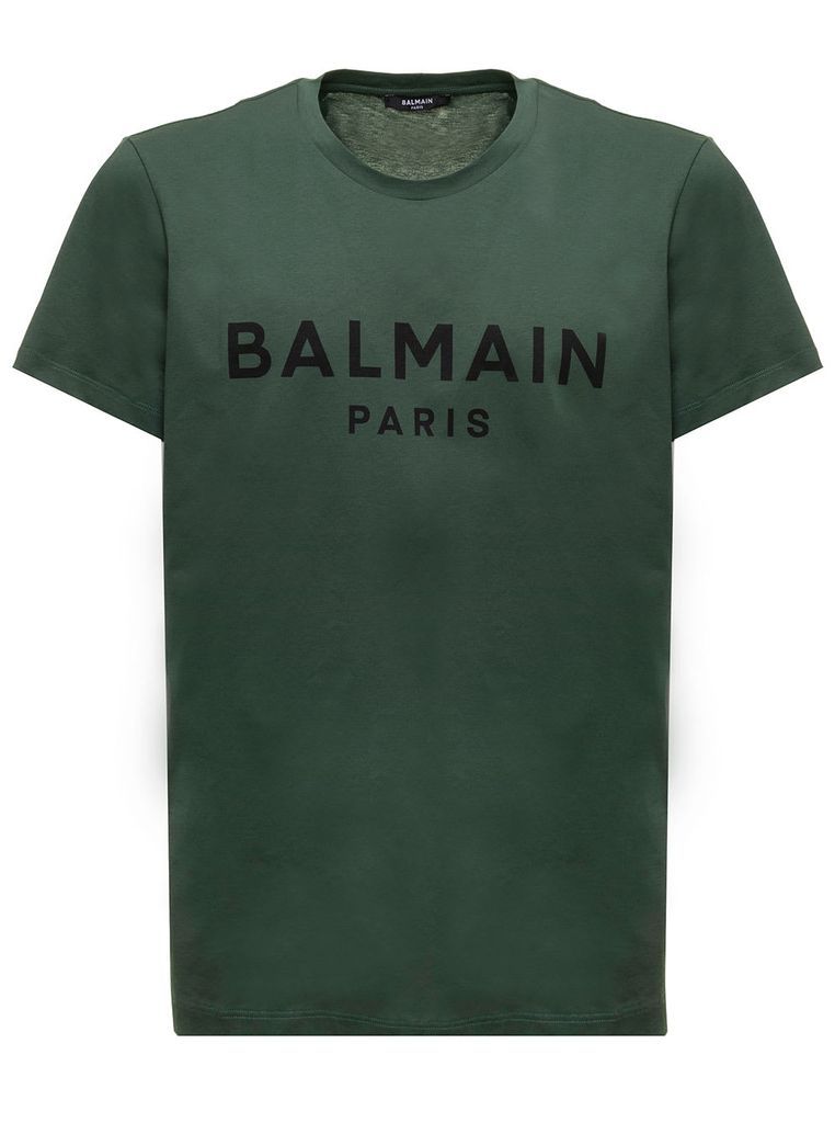 Green Cotton T-Shirt With Logo Print Man