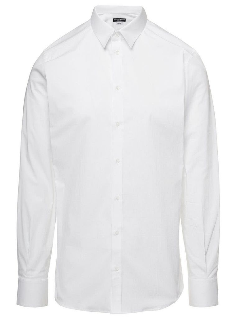 Gold White Long Sleeves Shirt In Cotton Popline Man Dolce & Gabbana