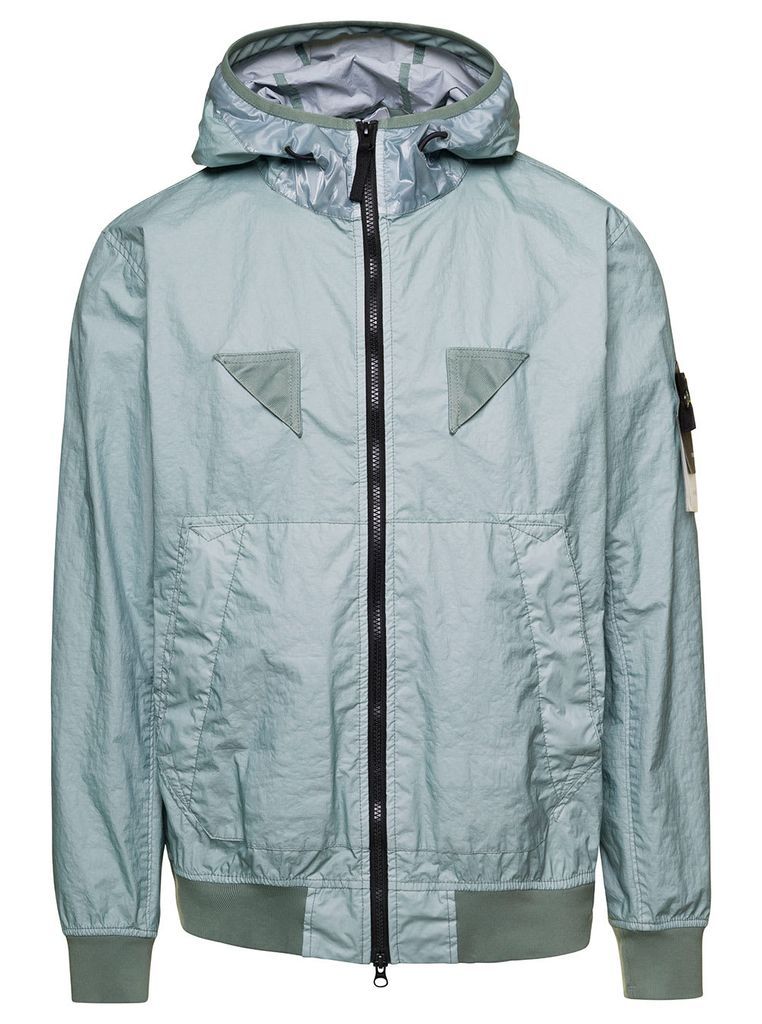 Grey Hooded Jacket With Elasticated Inmserts In Nylon Man