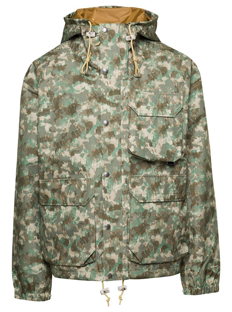 Green Camouflage Hooded Jacket In Polyester Man