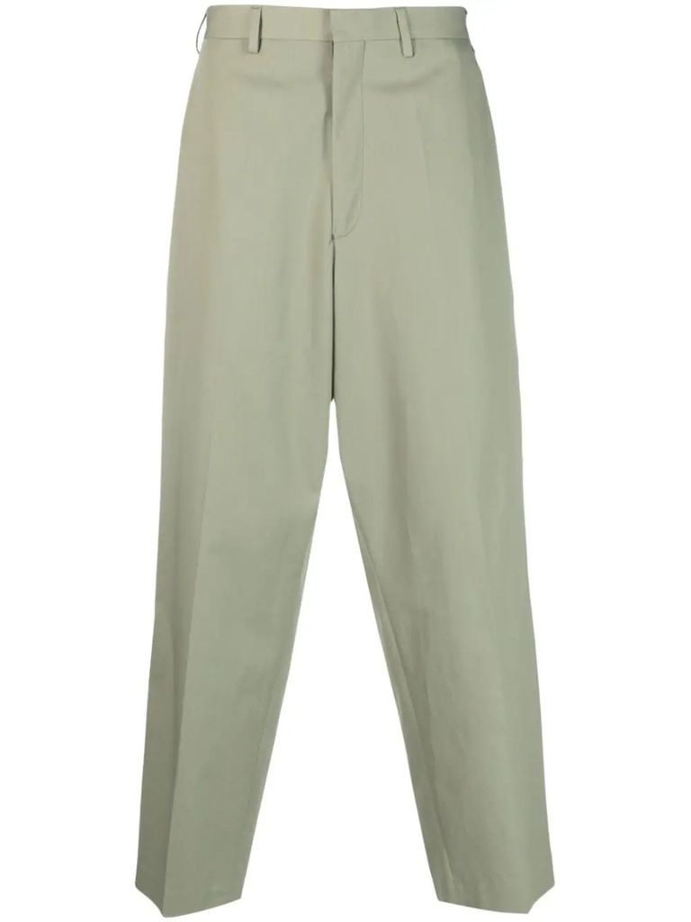 Green Cotton Cropped Trousers