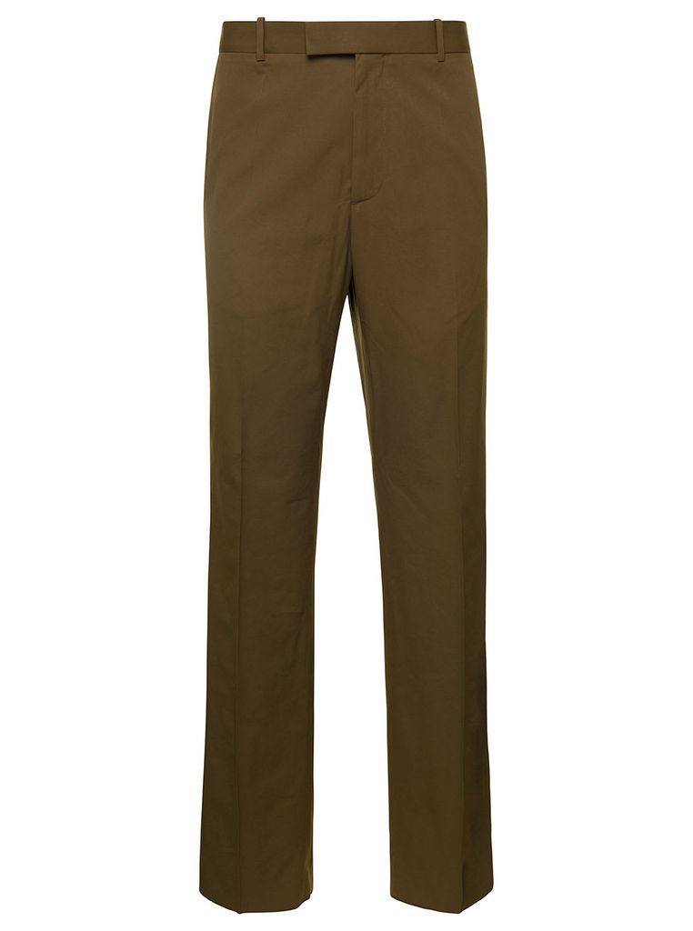 Green Slim Pants With Concealed Fastening In Cotton Blend Man