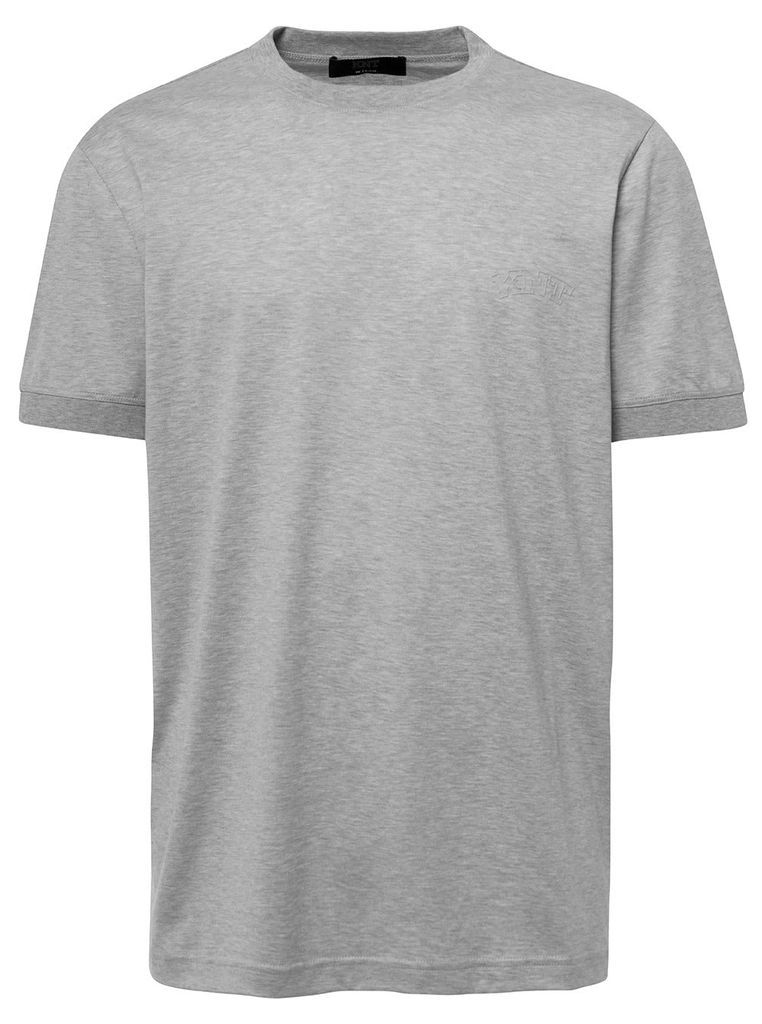 Grey Crew Neck T-Shirt With Tone On Tone Logo Print On The Chest In Cotton Man