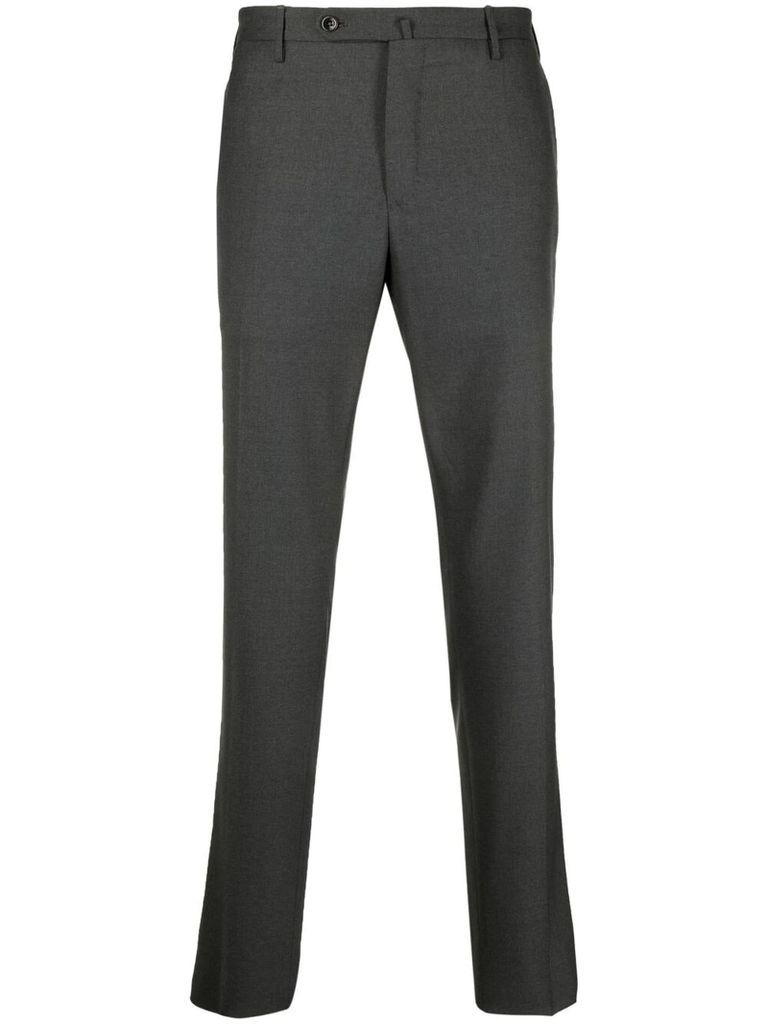 Grey Virgin Wool Slim-Fit Tailored Trousers