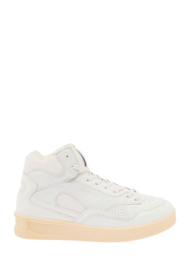 High Top White Leather Sneakers Jil Sander Man