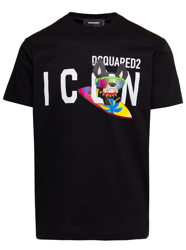 Icon Ciro Black Printed T-Shirt In Jersey Man Dsquared2