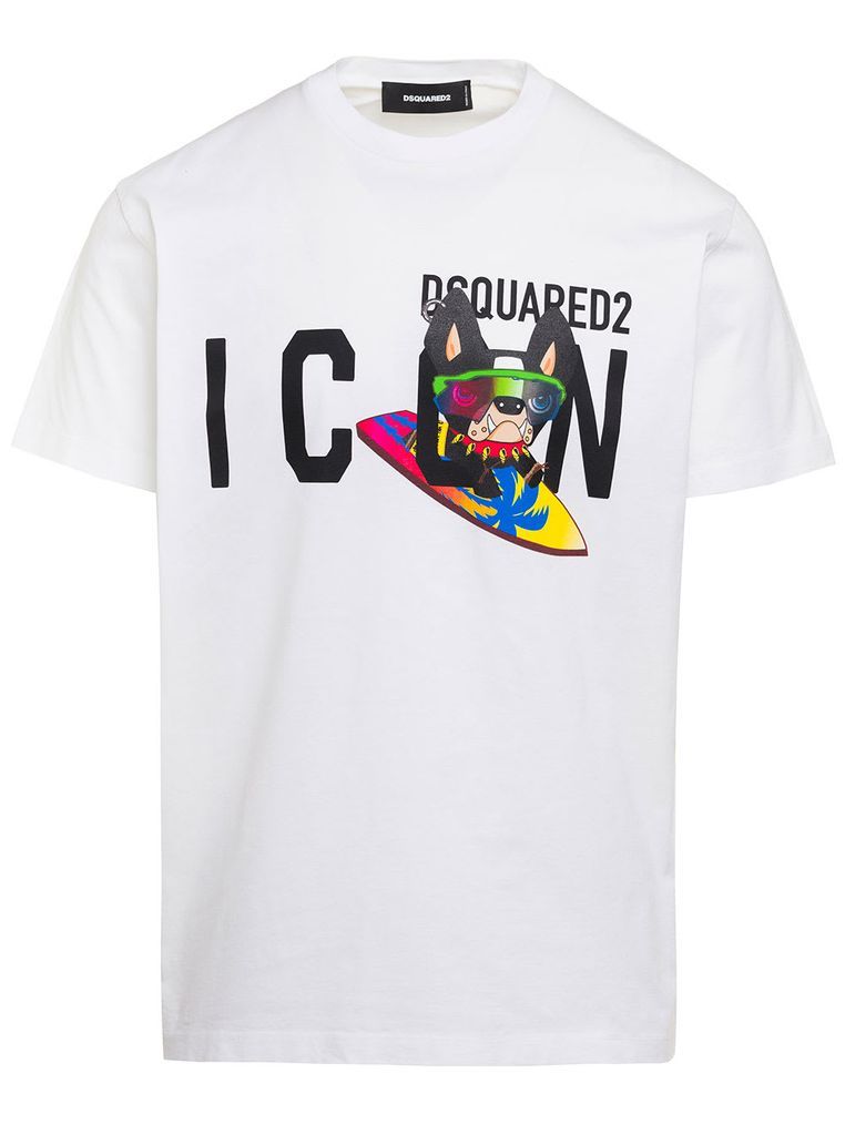 Icon Ciro White Printed T-Shirt In Jersey Man Dsquared2