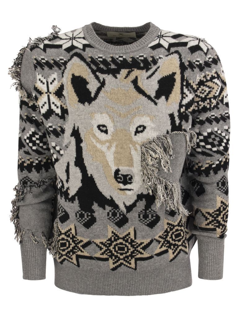 Jacquard Jumper Inlaid With Wolf