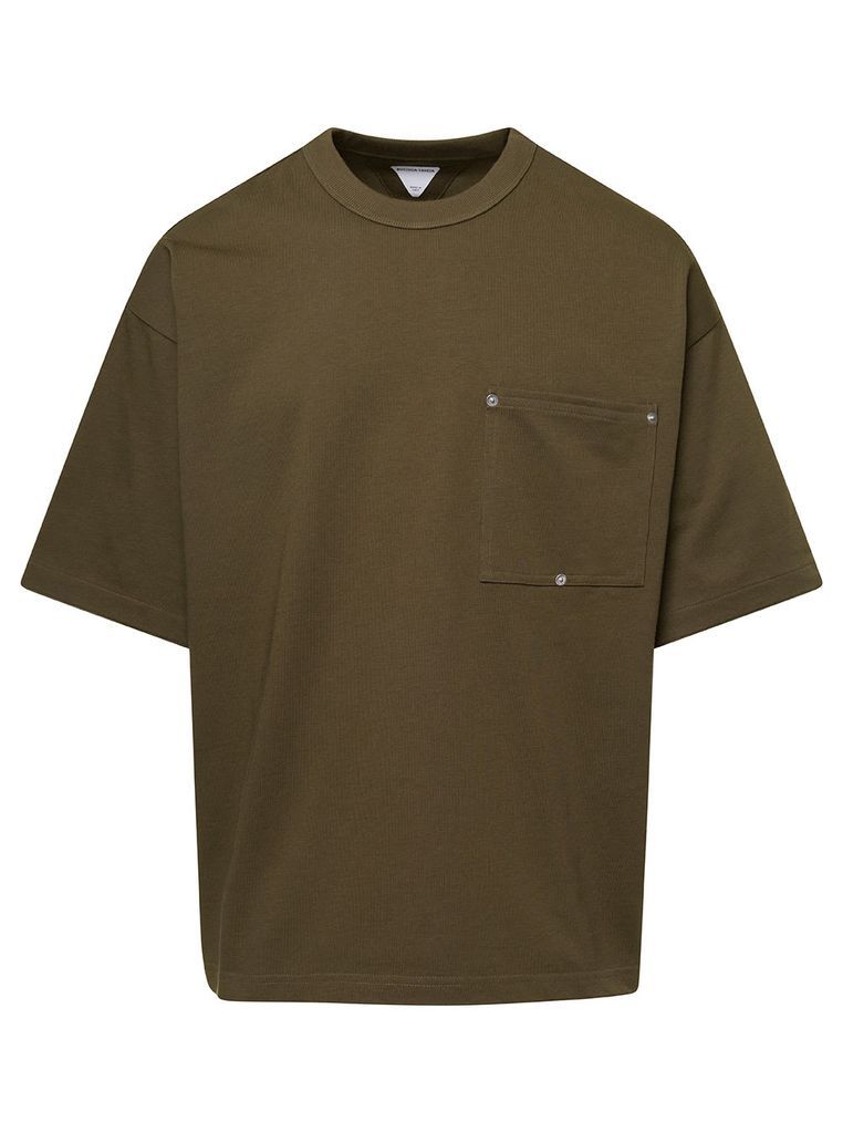 Khaki Green Relaxed Fit Crewneck T-Shirt In Cotton Man