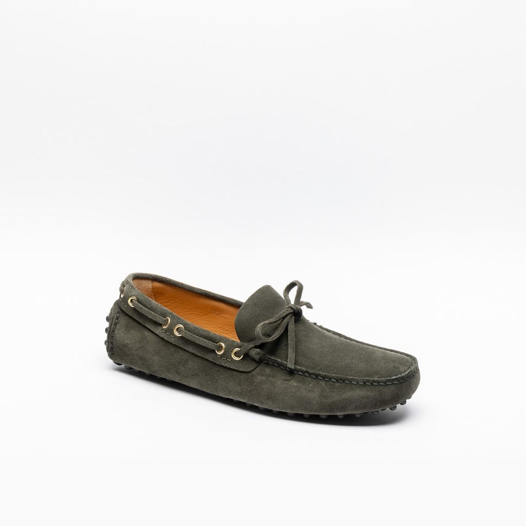 Kud006 Military Green Suede Driving Loafer