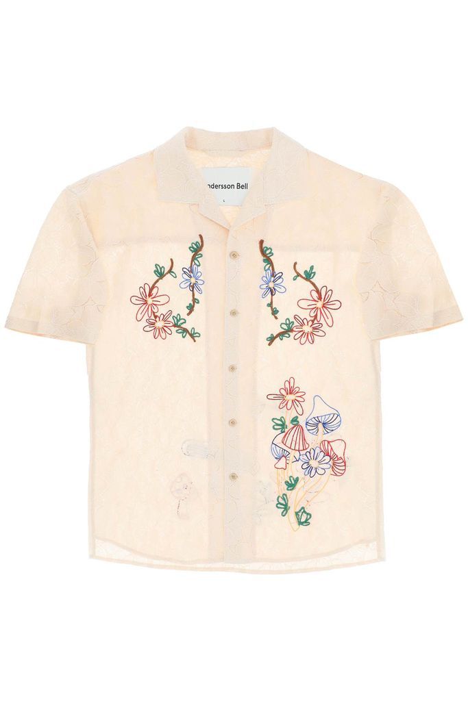 Lace Shirt Featuring Embroidered Flowers And Mushrooms