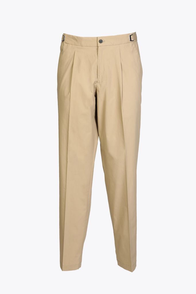 Leo T Beige Cotton Trousers With Adjustable Waistband And Metal Hooks - Leo T
