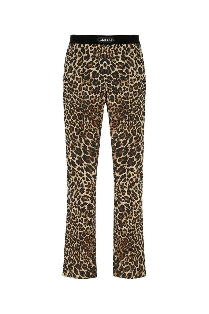 Leopard-Printed Stretched Pajama Trousers