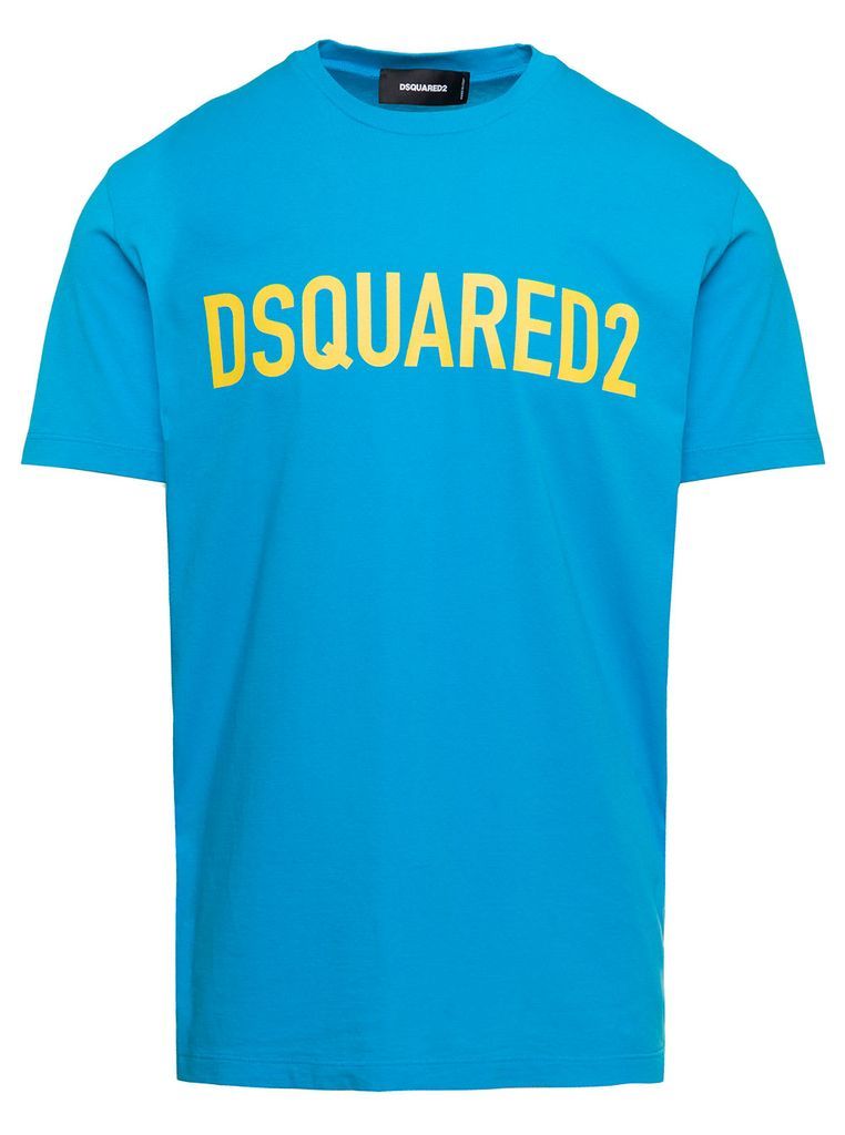 Light Blue T-Shirt With Contrasting Lettering In Cotton Man Dsquared2