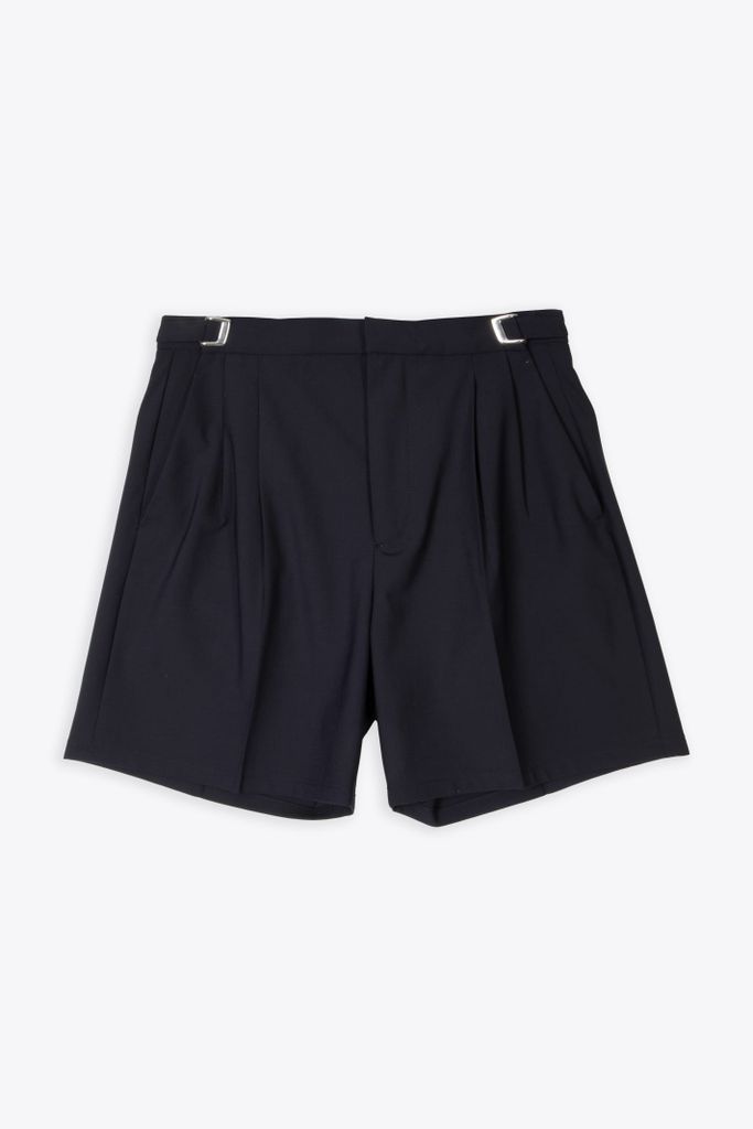 Leo T Short Navy Blue Tailored Short With Adjustable Waistband And Metal Hooks - Leo T