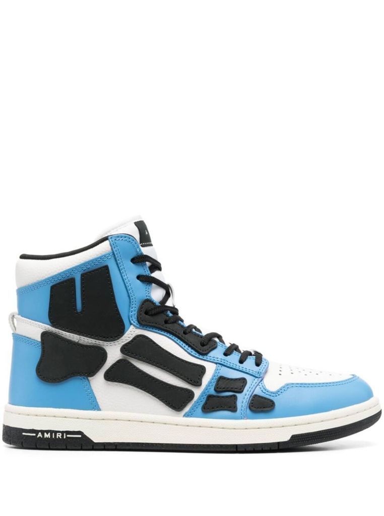 Light Blue Canvas Skel Hi Top Sneakers In Leather And Rubber Man