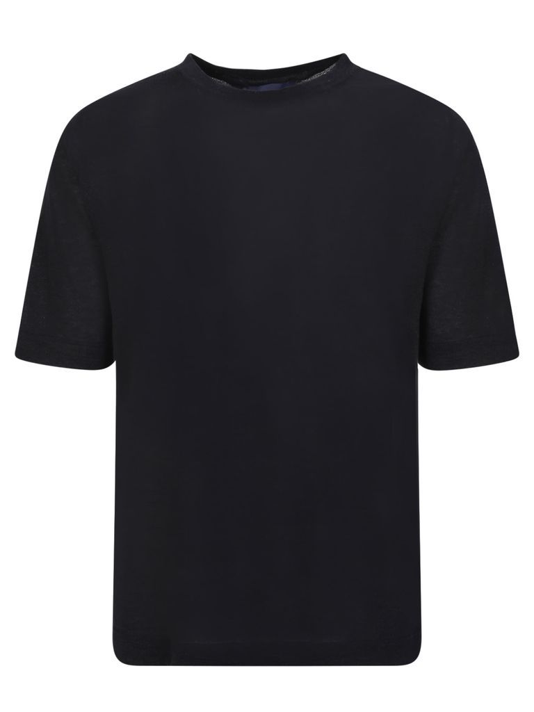 Linen And Cotton Blend Black T-Shirt