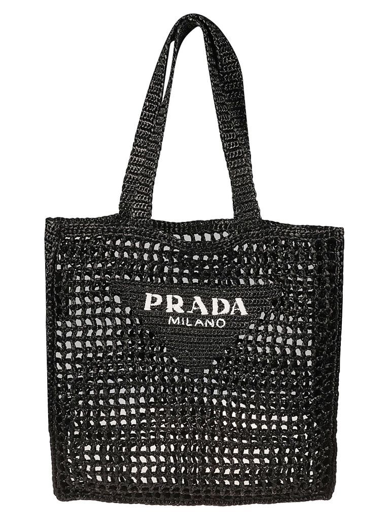 Logo Detail Raffia Shopper Bag
