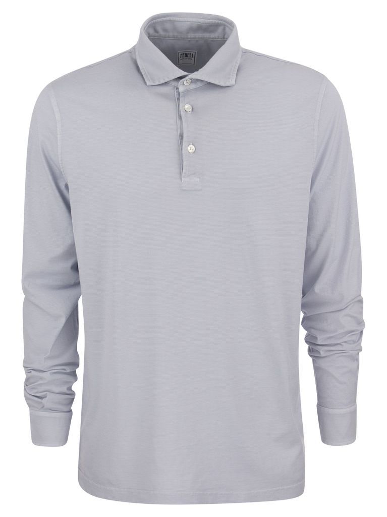 Long-Sleeved Cotton Polo Shirt