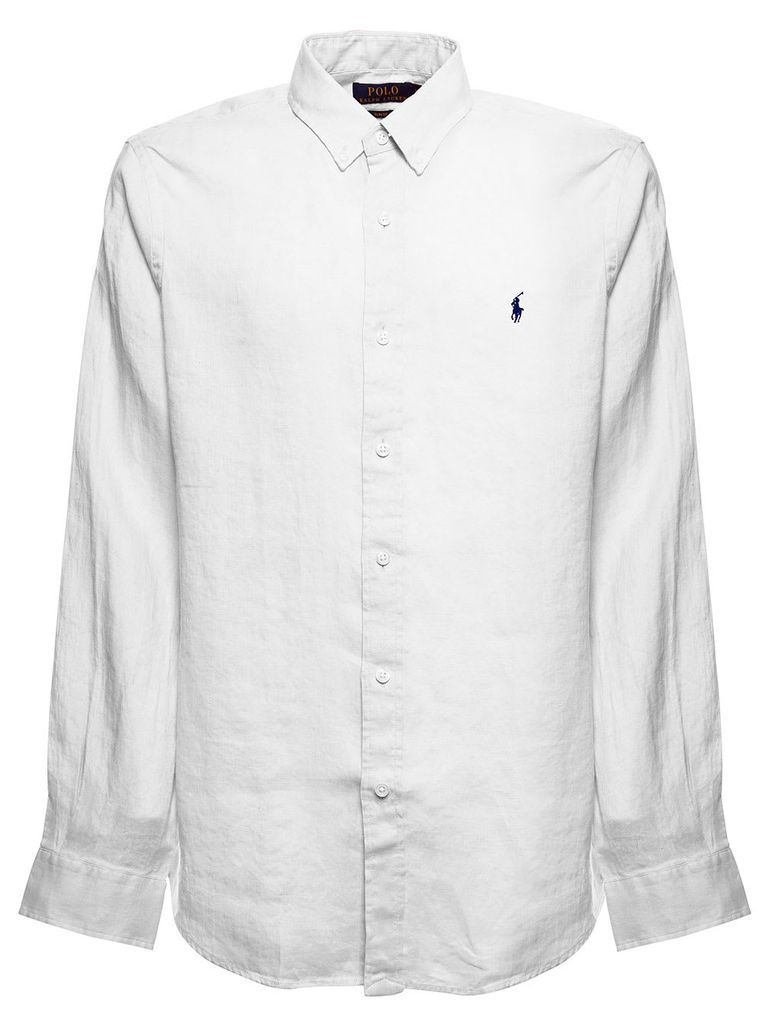 Man S White Linen Shirt With Logo