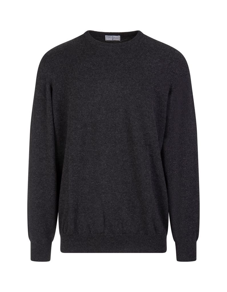 Man Anthracite Cashmere Pullover With Round-Neck