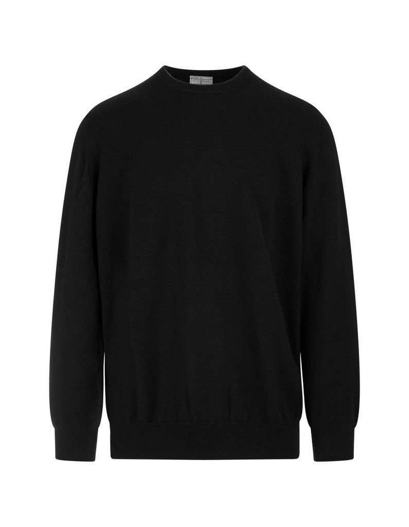 Man Black Cashmere Pullover With Round-Neck