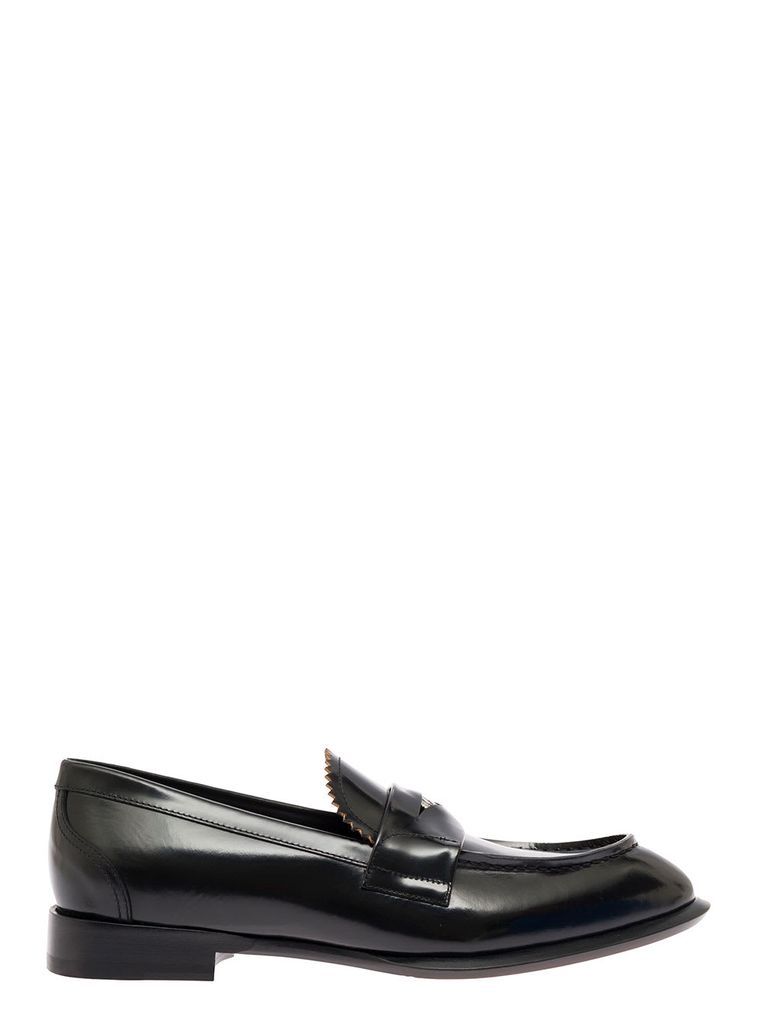 Mans Black Leather Loafers With Logo