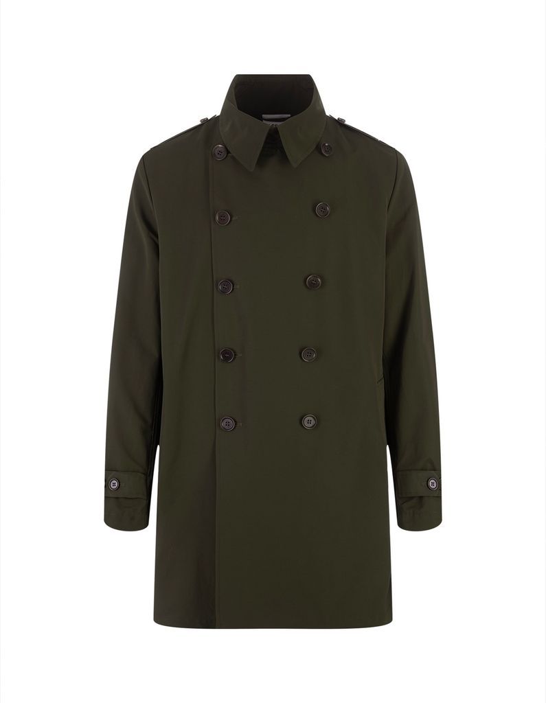 Military Green Gabardine Double-Breasted Trench Coat