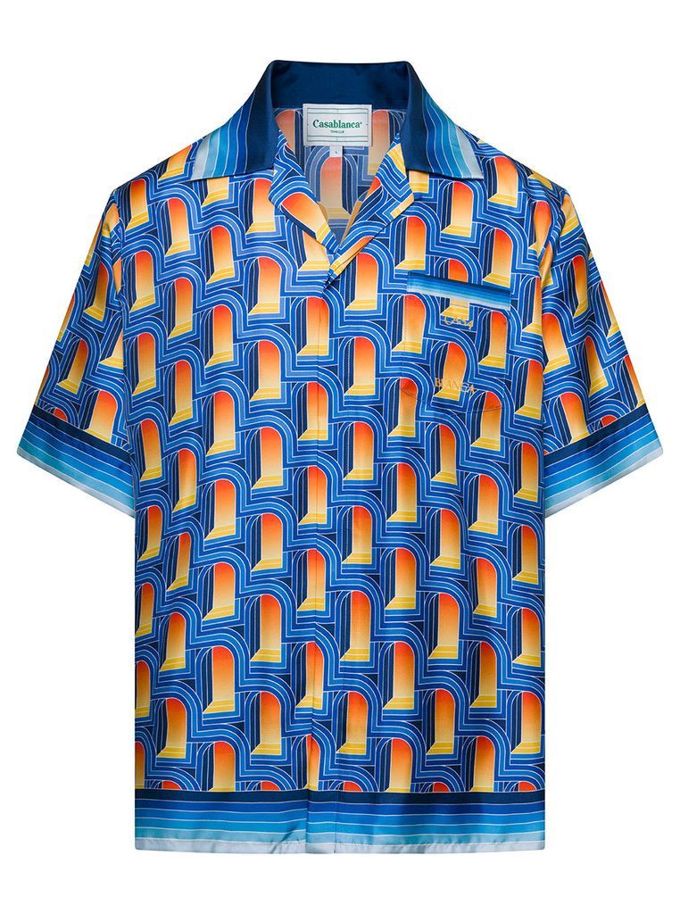 Multicolor Bowling Shirt With All-Over Arche De Nuit Print In Silk Man